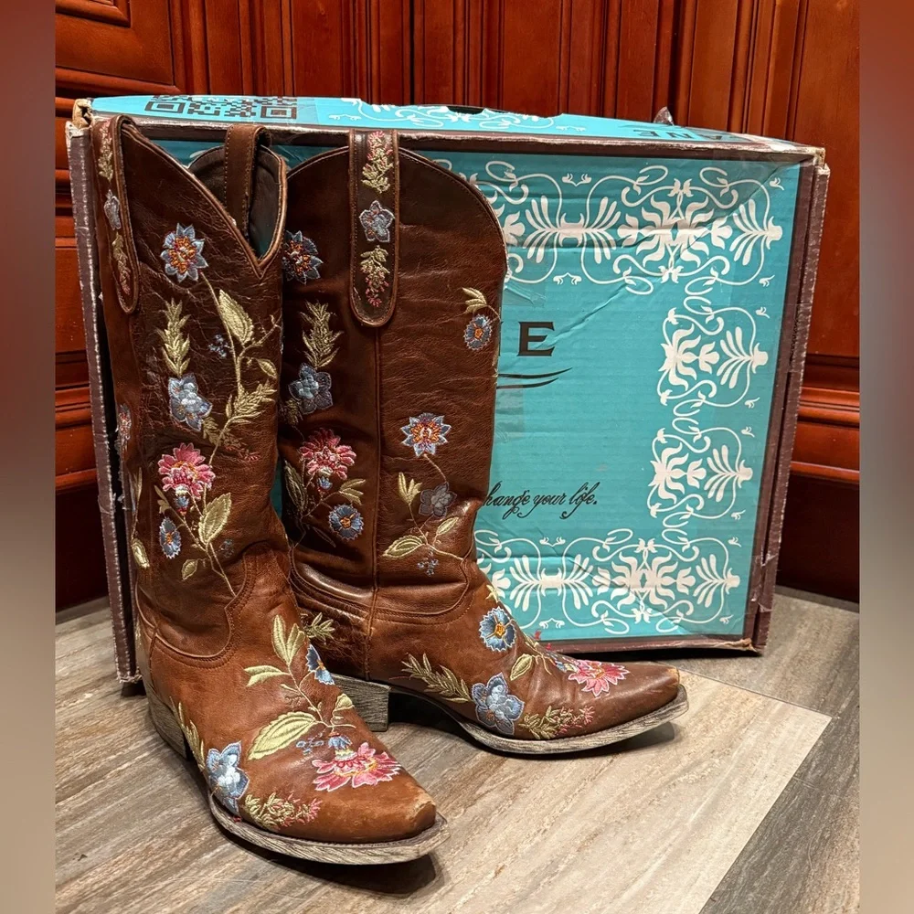 Lane Boots Bella Floral Embroidery Flower Wedding Cowboy Boots Western Rare 7.5 - Picture 2 of 9